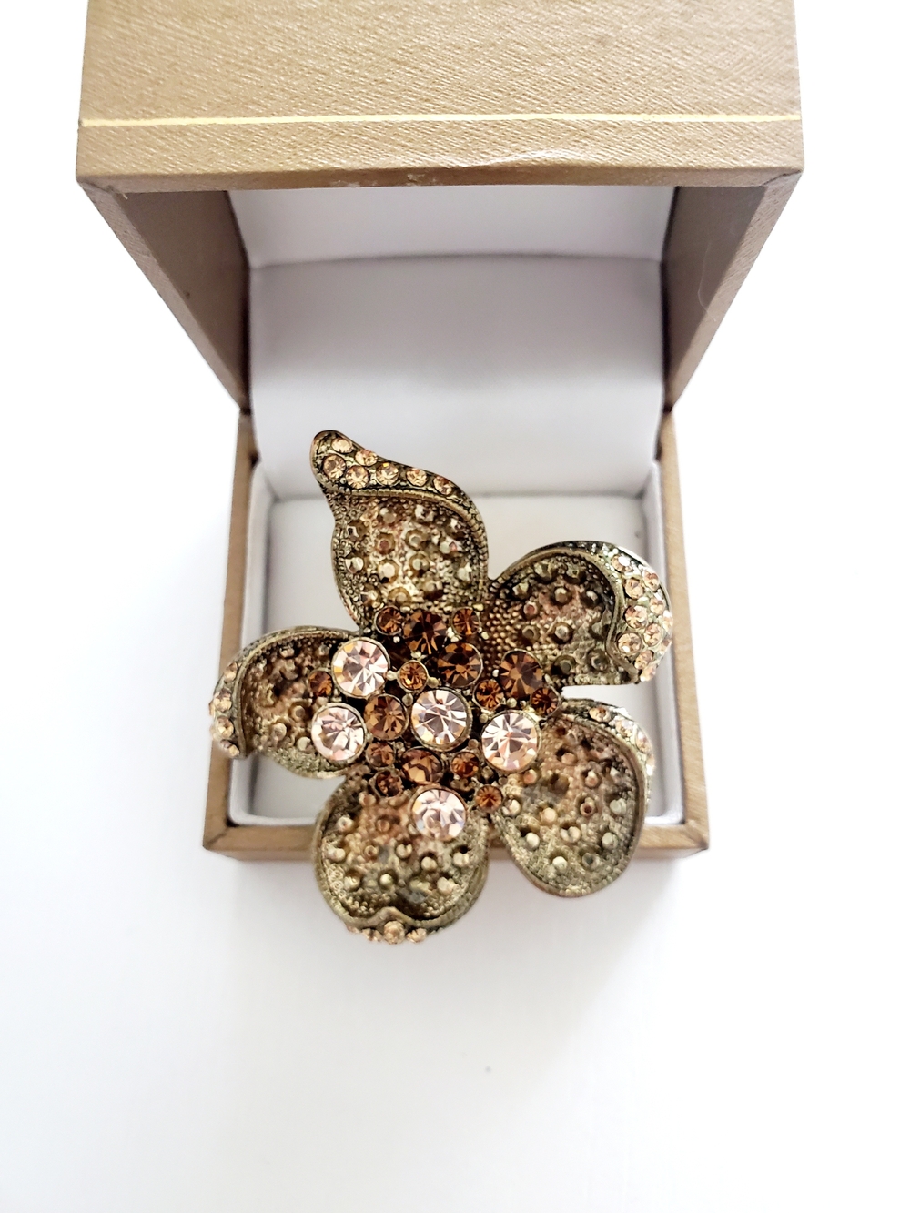 Gold Flower Crystal Statement Ring - Women Jewelry